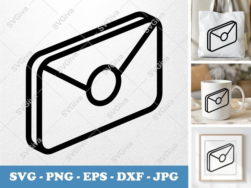Envelope SVG | Modern Mail Icon, Outline Letter, Messaging Clipart | PNG EPS DXF for Cricut, Silhouette