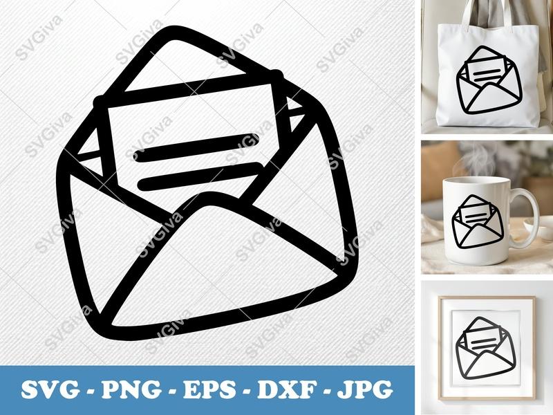 Envelope SVG | Open Mail Icon, Simple Message | PNG EPS DXF for Cricut, Silhouette | Digital Cut File, Letter Clipart