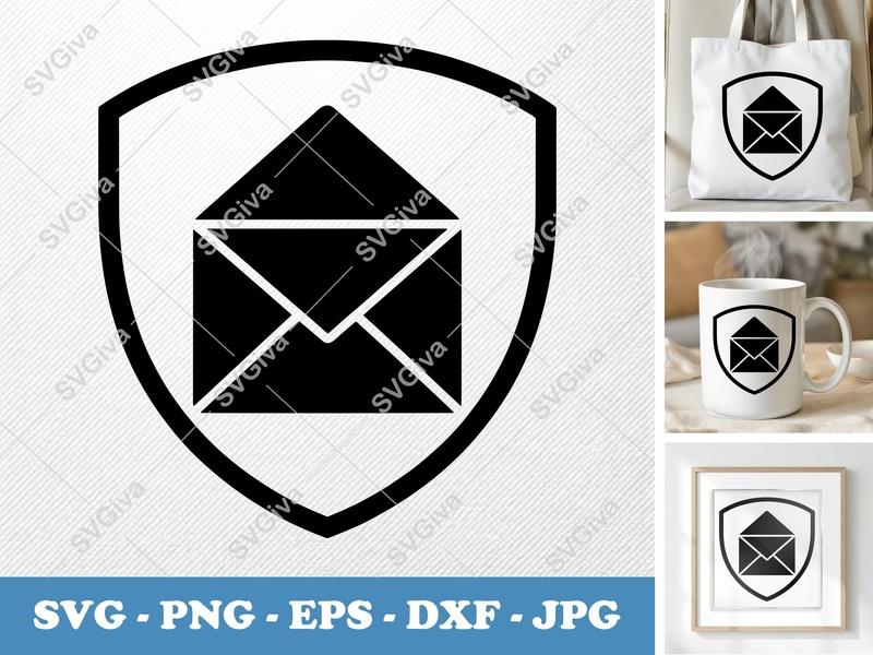 Envelope SVG | Shield Mail Icon | Modern Clean Design | PNG EPS DXF for Cricut Silhouette