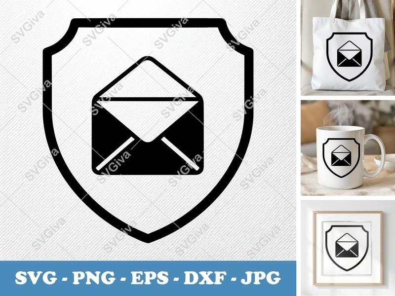 Envelope SVG | Shield Mail Icon, Secure Message, Digital Download | PNG EPS DXF for Cricut, Silhouette