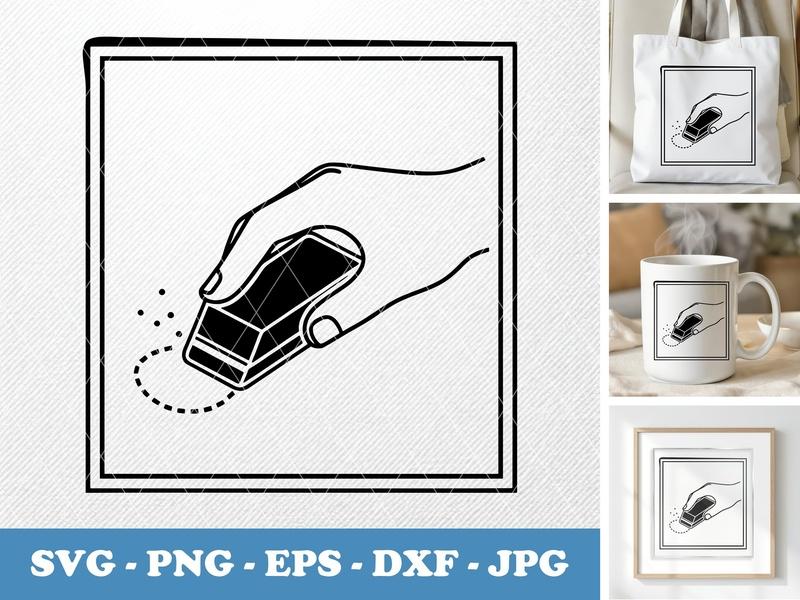 Eraser in active use SVG, Hand Erasing Clipart, Double Outline Line Art PNG EPS DXF for Cricut & Silhouette, Workspace Icon