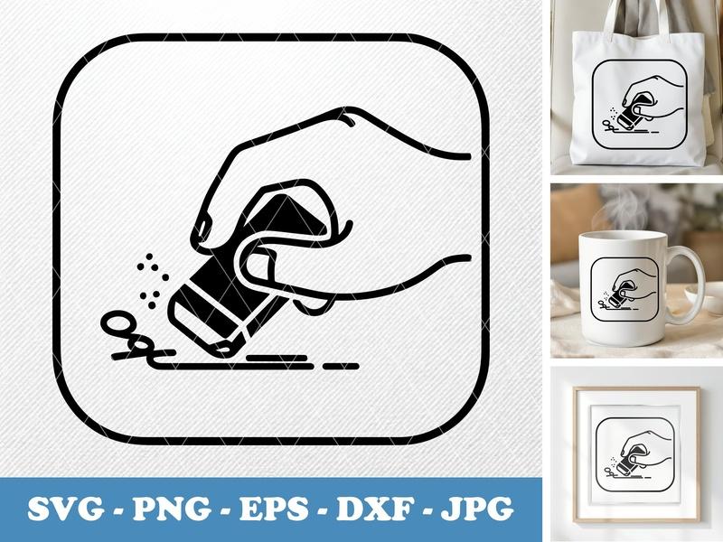Eraser in active use SVG, Minimal Hand Erasing, Bold Frame | PNG EPS DXF | Cricut Silhouette File, School Supplies Icon
