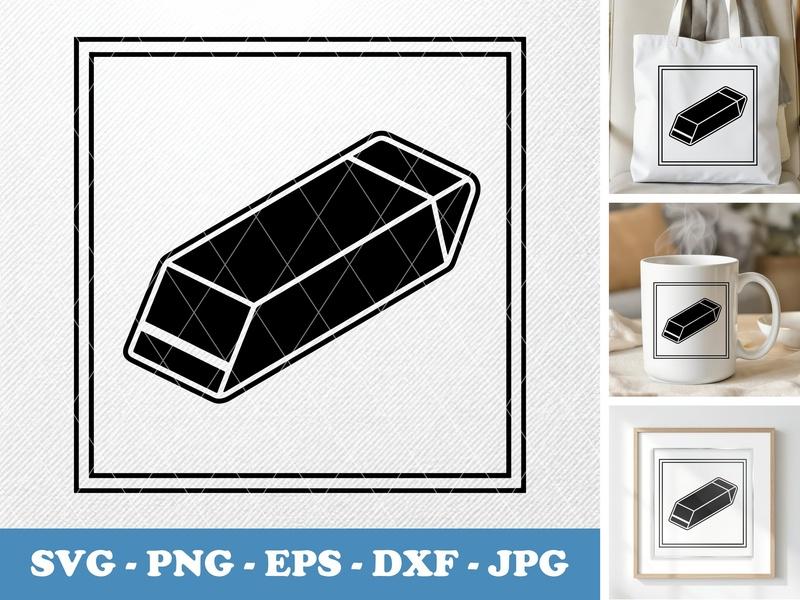 Eraser in side view profile SVG | Double Outline, Minimalist Design | PNG EPS DXF for Cricut Silhouette