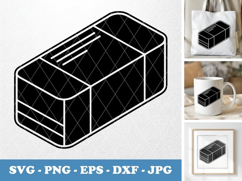 Eraser isometric angle SVG | Black Solid Fill with White Contour | PNG EPS DXF | Cricut Silhouette Cut File Icon