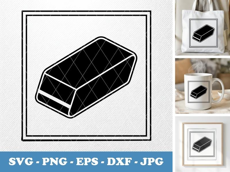 Eraser isometric angle SVG Cut File | Double Outline Design, Low Detail | PNG DXF EPS for Cricut & Silhouette