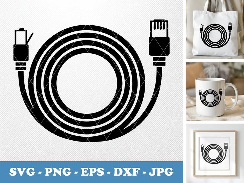Ethernet Cable classic svg icon | Network Wire SVG, PNG, EPS, DXF | Cricut, Silhouette Cut File | Bold Line Art Data Icon