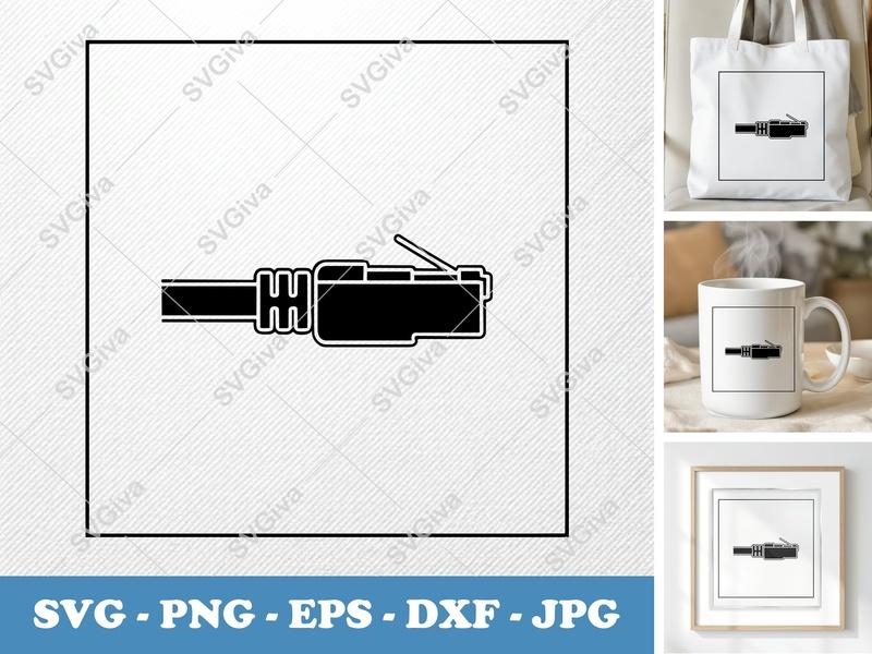 Ethernet Cable in side view profile SVG | Double Outline, Thick Contour | PNG EPS DXF | Cricut Silhouette Cut File