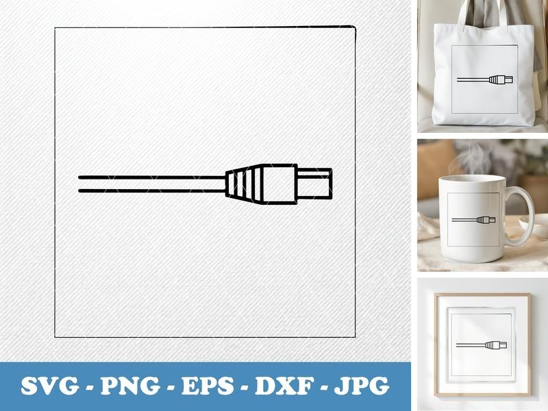 Ethernet Cable in side view profile SVG Line Art Outline, Networking Icon, PNG EPS DXF for Cricut & Silhouette