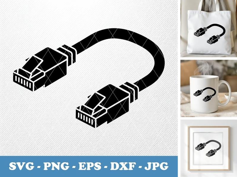 Ethernet Cable isometric angle SVG, puffy soft shapes, network cord PNG EPS DXF for Cricut Silhouette