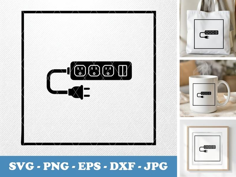 Extension Cord classic svg icon | Power Strip Outlet Plug | Solid Black SVG, PNG, EPS, DXF for Cricut, Silhouette