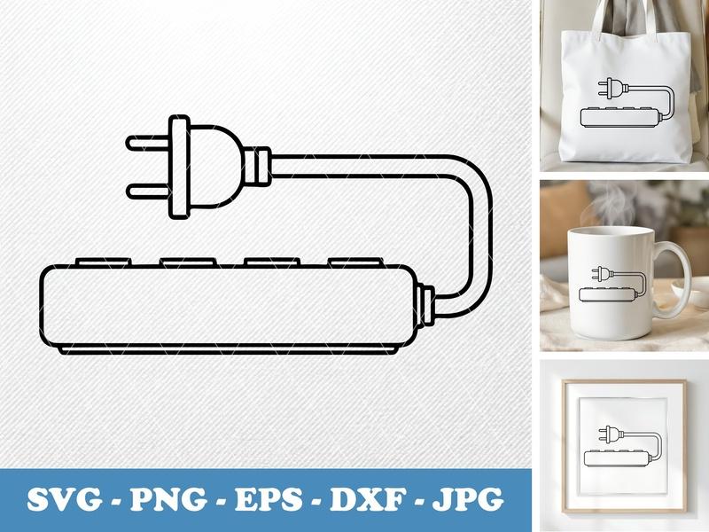 Extension Cord in side view profile SVG | Double Outline Power Strip | Outline Icon PNG EPS DXF for Cricut Silhouette