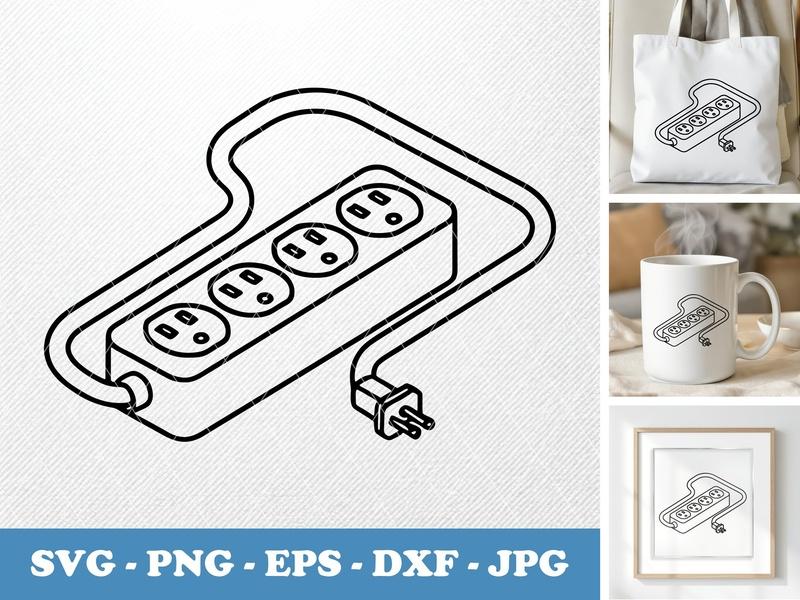 Extension Cord isometric angle SVG | Power Strip Outline PNG DXF EPS | Line Art Cut File for Cricut, Silhouette | Workplace Icon