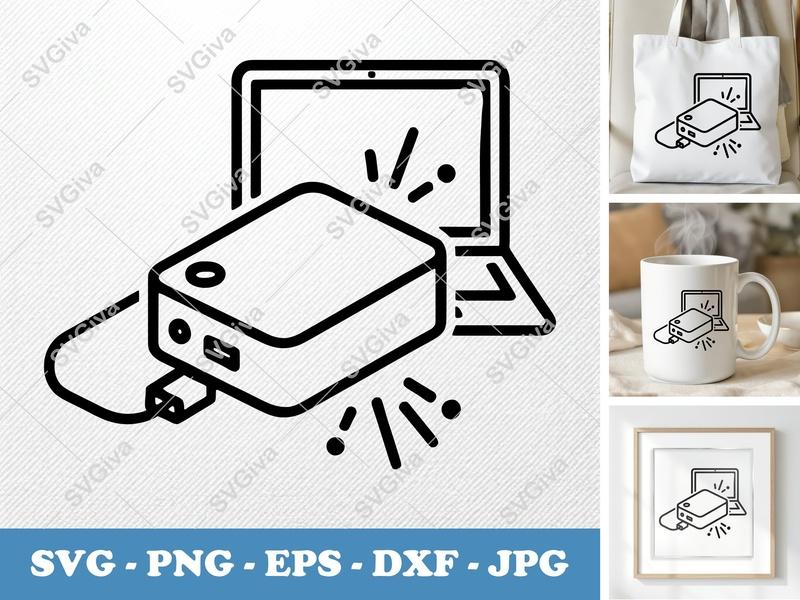 External Hard Drive in active use SVG | Laptop Connected | Data Transfer PNG EPS DXF | Cricut Silhouette File