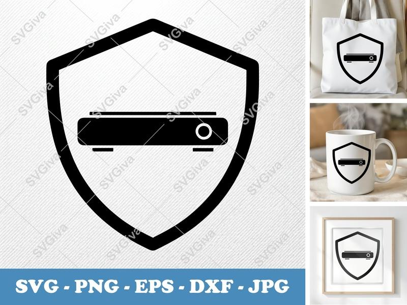External Hard Drive in side view profile SVG, Shield Frame Cut File, Minimalist Tech Icon PNG DXF EPS for Cricut Silhouette
