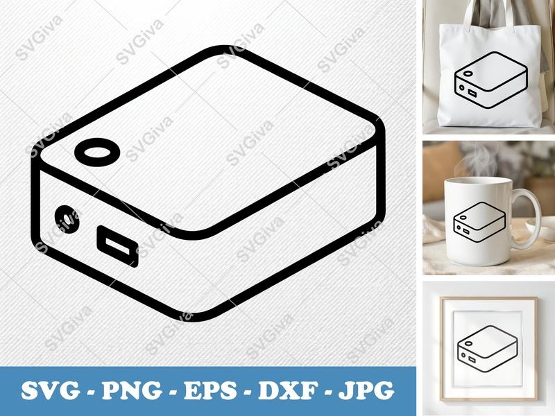 External Hard Drive isometric angle SVG | Outline Clip Art | Data Storage Icon | PNG EPS DXF for Cricut Silhouette