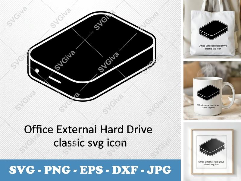 External Hard Drive SVG | Modern Clean Data Storage Icon | PNG EPS DXF for Cricut & Silhouette, Tech Clip Art