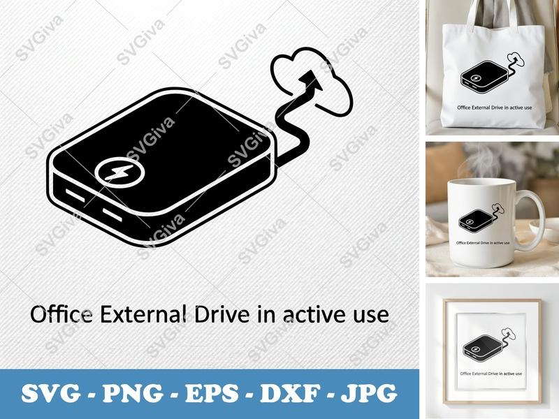 External Hard Drive SVG, Modern Cloud Data Transfer, PNG EPS DXF, Cricut Silhouette Cut File