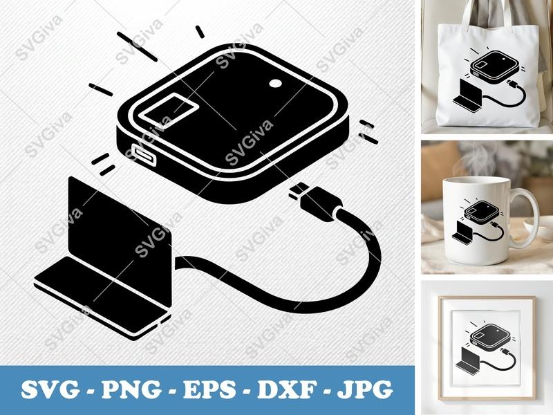 External Hard Drive SVG | Modern Data Storage Cut File | PNG EPS DXF | Cricut Silhouette Laptop