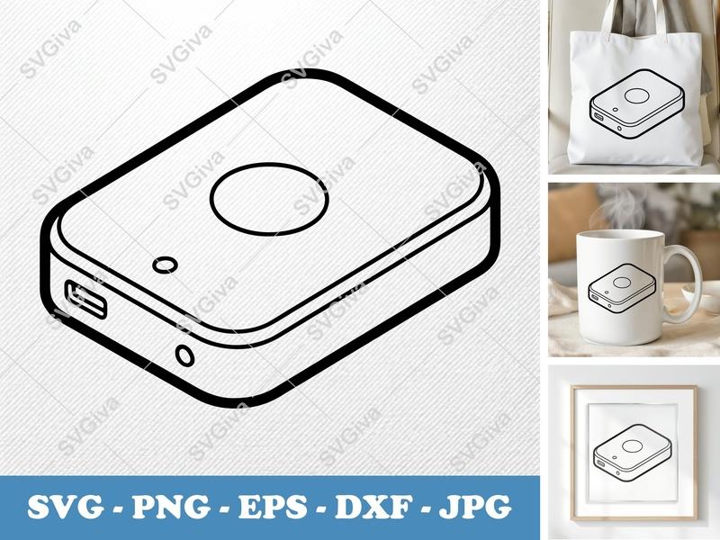 External Hard Drive SVG, Modern Data Storage Cut File | PNG EPS DXF for Cricut, Silhouette, Vector Clipart