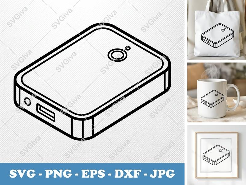 External Hard Drive SVG | Modern Line Art Cut File | PNG, EPS, DXF for Cricut & Silhouette | Data Storage Clipart
