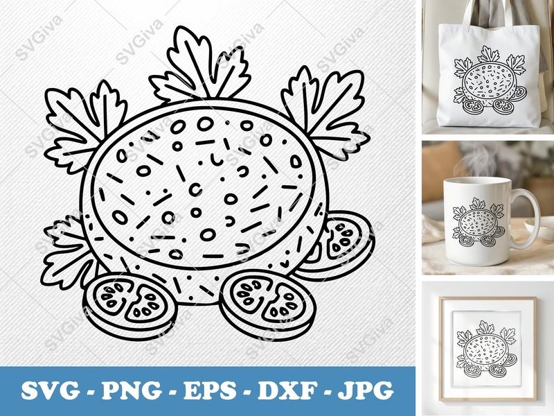 Falafel SVG | Modern Food Outline PNG EPS DXF | Hummus Falafel Cut File for Cricut, Silhouette | Middle Eastern Foodie