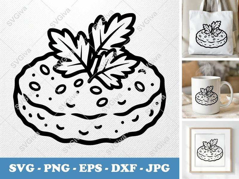 Falafel with Garnish SVG | Rounded, Friendly Bean-Shaped Forms | PNG DXF EPS | Cricut Silhouette File