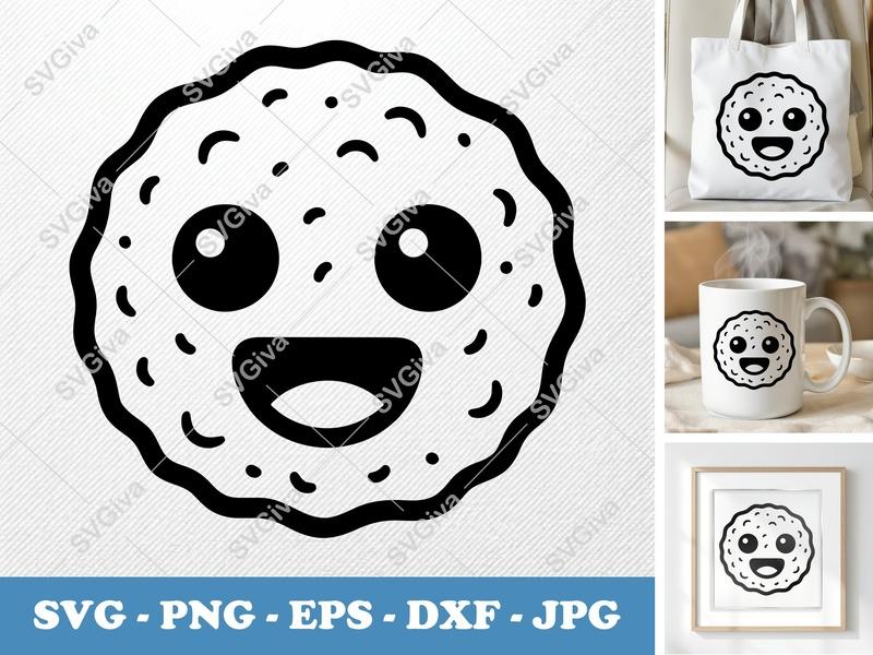 Falafel with Smiling Face SVG | Friendly Bean-Shaped Cut File | PNG DXF EPS for Cricut Silhouette