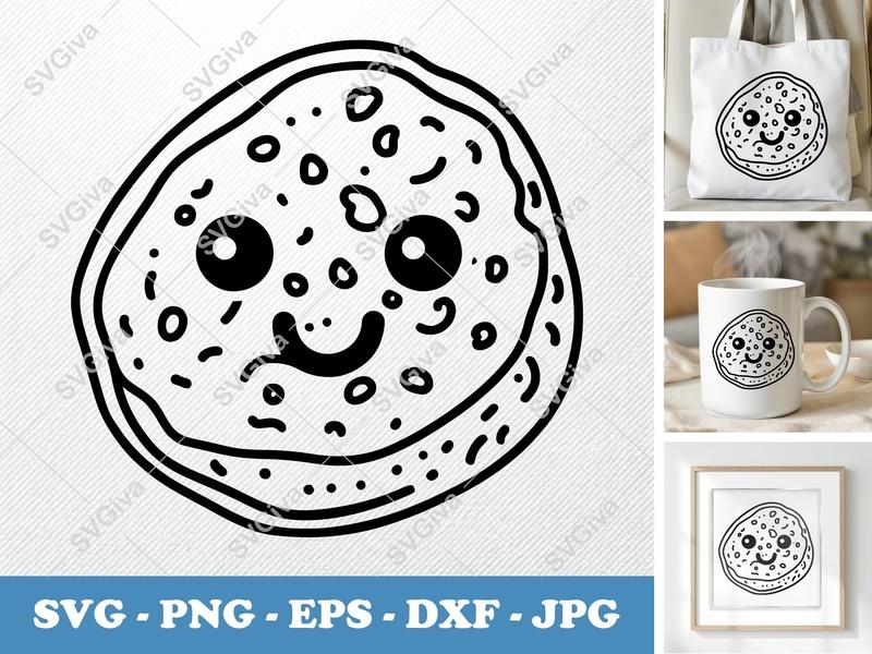 Falafel with smiling face SVG, Kawaii Cartoon Design, Double-Outline Look, Thick Contour, Clean Space, Low Detail | PNG DXF EPS | Cricut ...