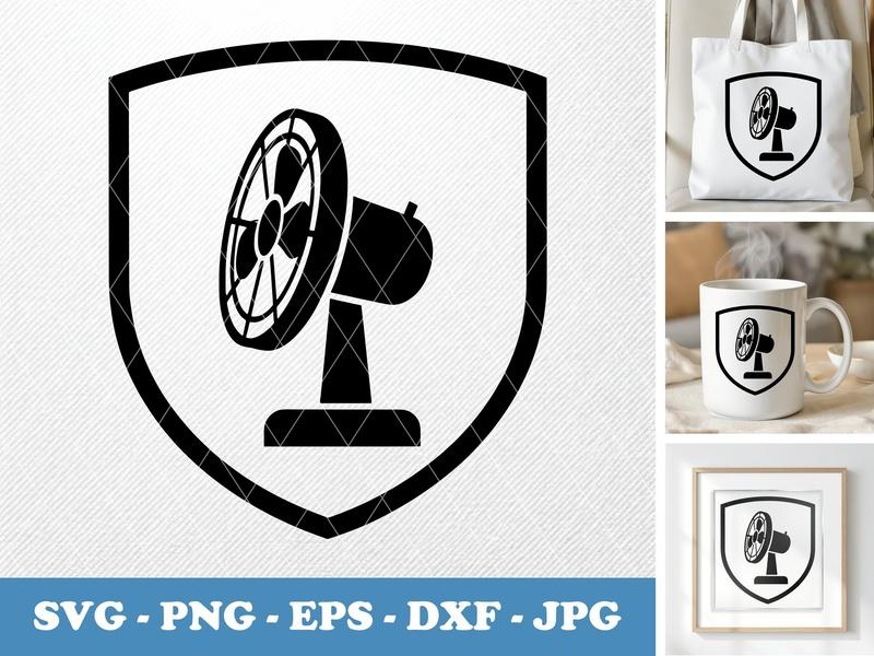 Fan in side view profile SVG, Minimalist Shield Frame, Desk Fan Clip Art | PNG EPS DXF | Cricut, Silhouette Cut File