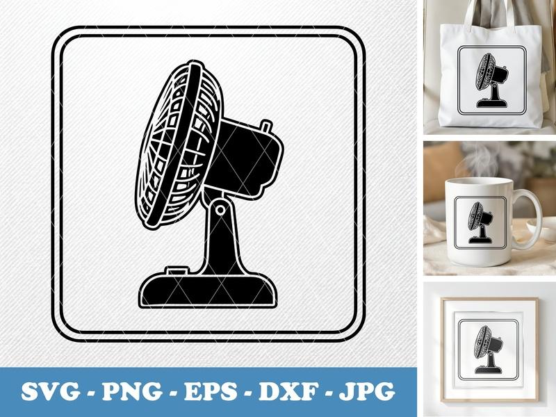Fan in side view profile SVG, solid black icon with white contour | PNG EPS DXF files for Cricut, Silhouette
