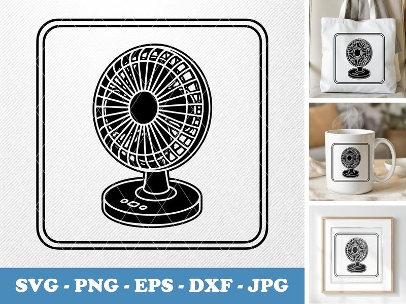 Fan isometric angle SVG, black solid fill with white contour, EPS, DXF, PNG for Cricut & Silhouette