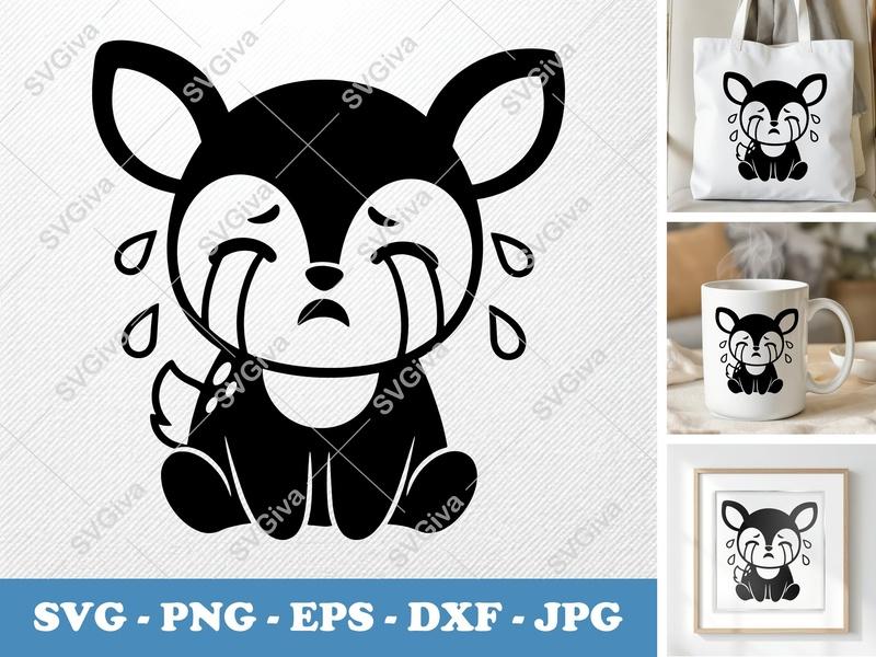 Fawn Crying SVG | Sad Deer Cut File | Baby Animal PNG, EPS, DXF for Cricut & Silhouette | Cute Woodland Craft