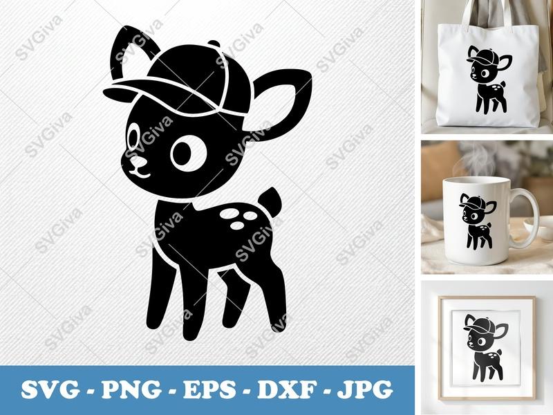 Fawn in a Cap SVG | Puffy Soft Shapes | Inflated Pillow Art | PNG DXF EPS | Cricut Silhouette File