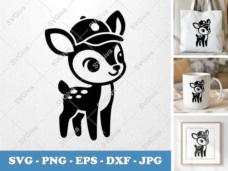 Fawn in a Cap SVG | Puffy Soft Shapes | Inflated Pillow-Soft Design | PNG DXF EPS | Cricut Silhouette File