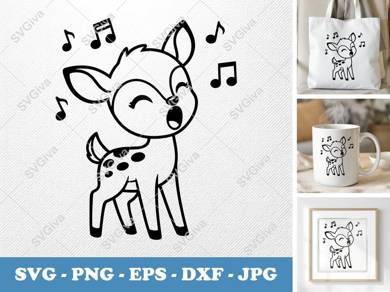 Fawn Singing SVG PNG DXF EPS | Music Animal Cut File for Cricut Silhouette