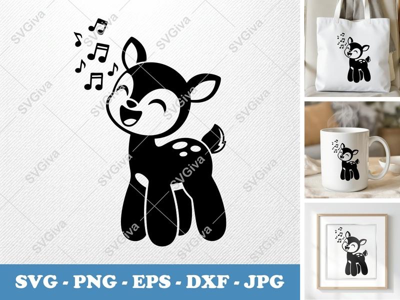 Fawn Singing SVG | Puffy Soft Forms Cut File | PNG DXF EPS for Cricut Silhouette