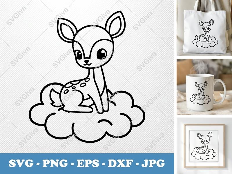 Fawn Sitting on a Cloud SVG | Friendly Bean-Shaped Design | PNG DXF EPS | Cricut Silhouette File