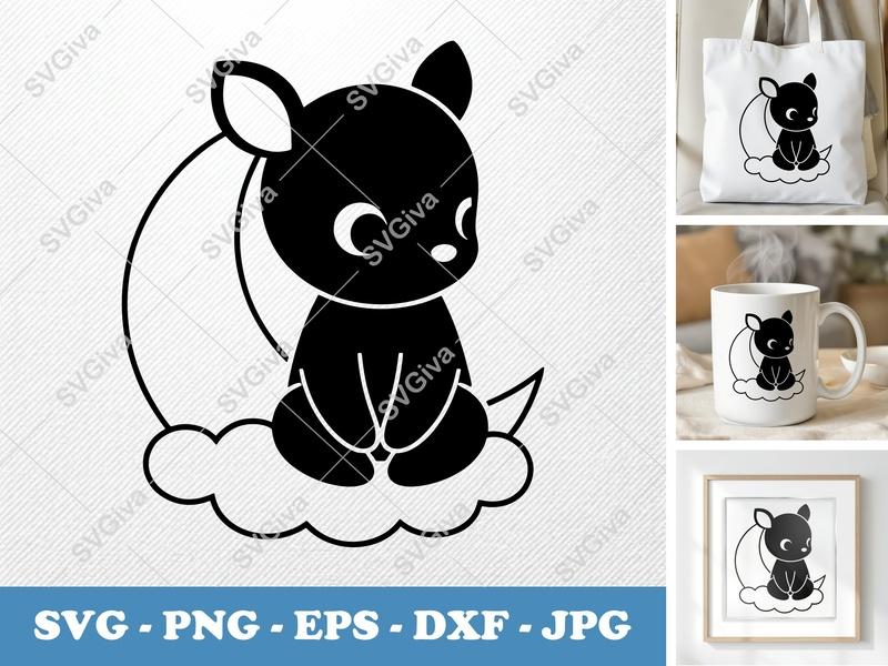 Fawn Sitting on a Moon SVG PNG DXF EPS | Cute Animal Cut File for Cricut Silhouette