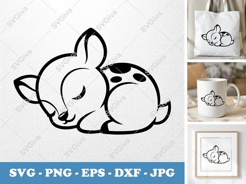 Fawn Sleeping SVG | Puffy Soft Shapes | SVG PNG DXF EPS | Cricut Silhouette Cut File
