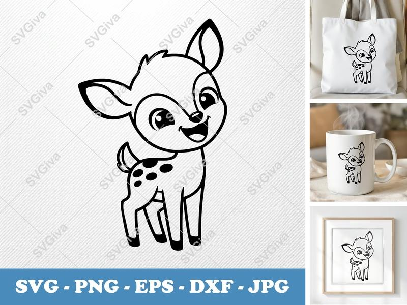 Fawn Smiling Happily SVG PNG DXF EPS | Cute Deer Cut File For Cricut Silhouette