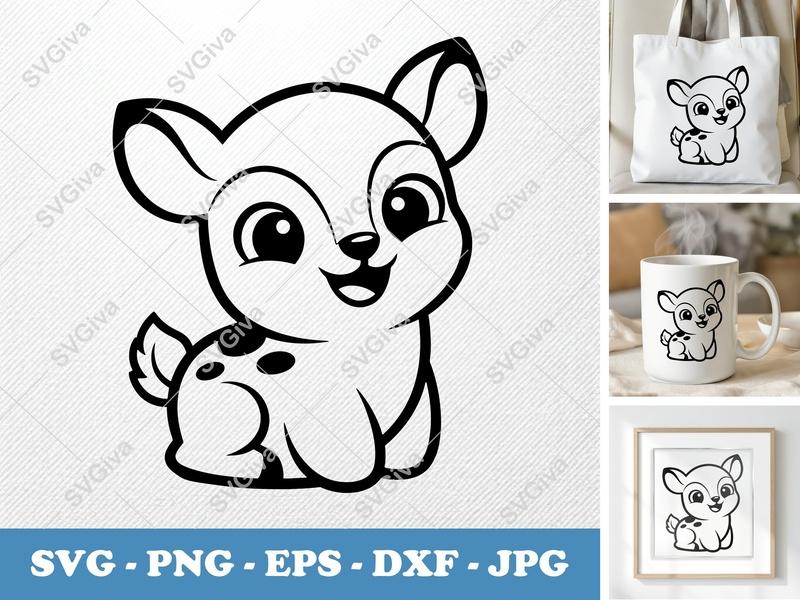 Fawn Smiling SVG | Puffy Cartoon Deer Cut File | PNG DXF EPS | Cricut Silhouette Ready