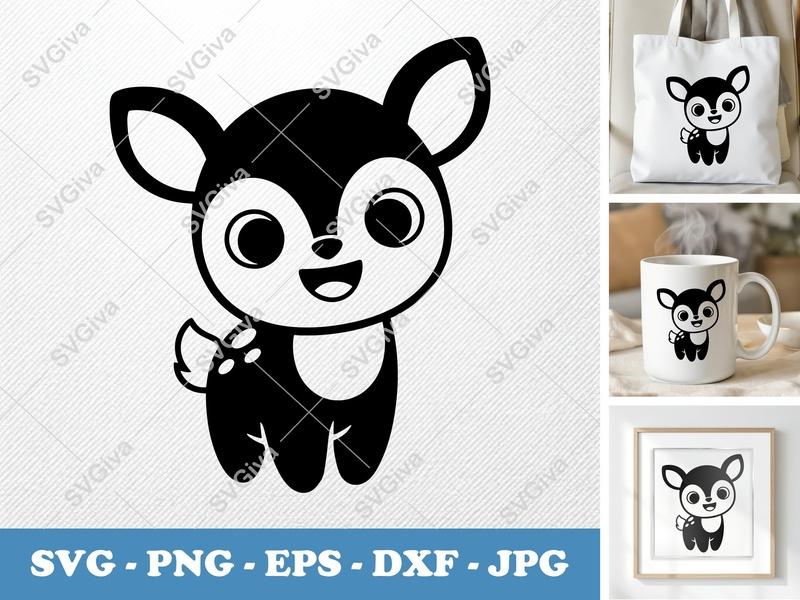 Fawn SVG, Cute Baby Deer, Kawaii Animal Cut File, Modern Woodland Creature, PNG EPS DXF for Cricut & Silhouette