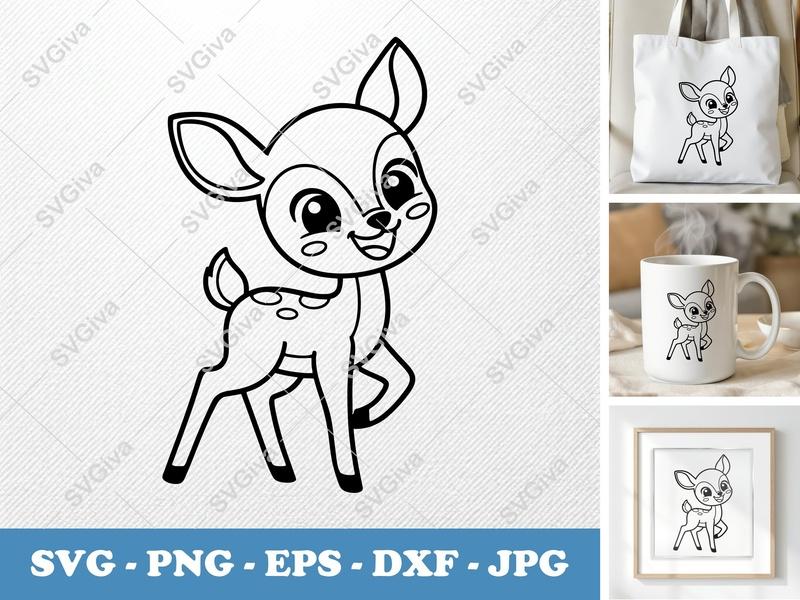 Fawn SVG Cute Baby Deer, Modern Clean Line Art | PNG EPS DXF | Cricut Silhouette Cut File