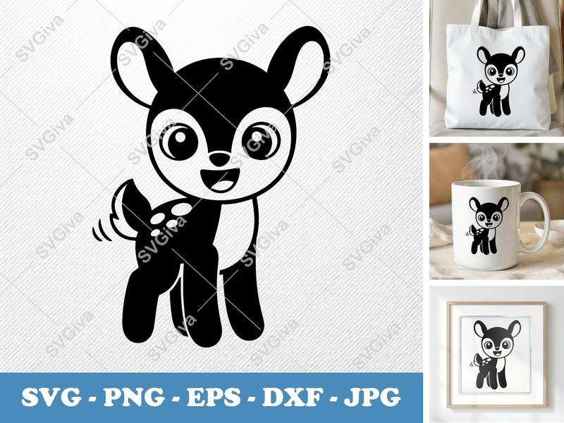 Fawn SVG Cute Cartoon Baby Deer | PNG EPS DXF | Cricut Silhouette File | Woodland Animal Clipart Modern Design