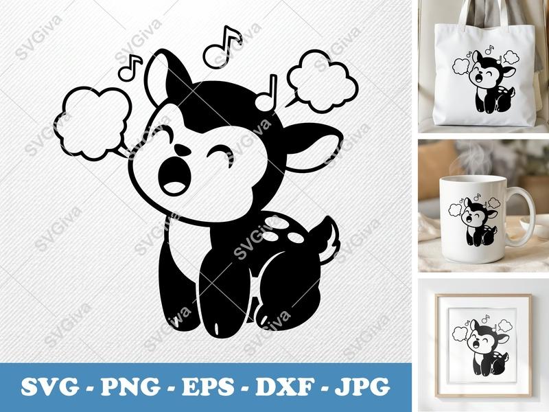 Fawn SVG Singing Design | Cute Deer PNG EPS DXF | Cricut Silhouette File | Animal Clip Art