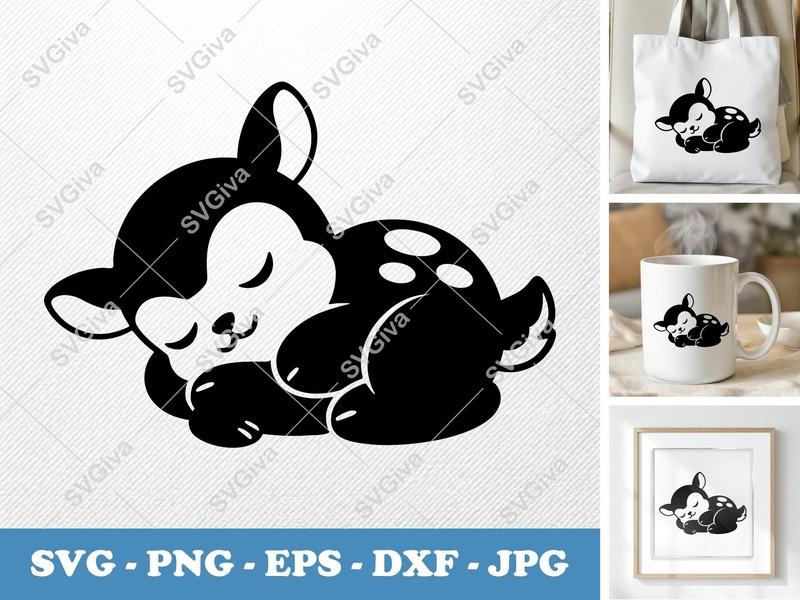 Fawn SVG | Sleeping Baby Deer Cut File | Modern Clean Design | PNG EPS DXF for Cricut & Silhouette