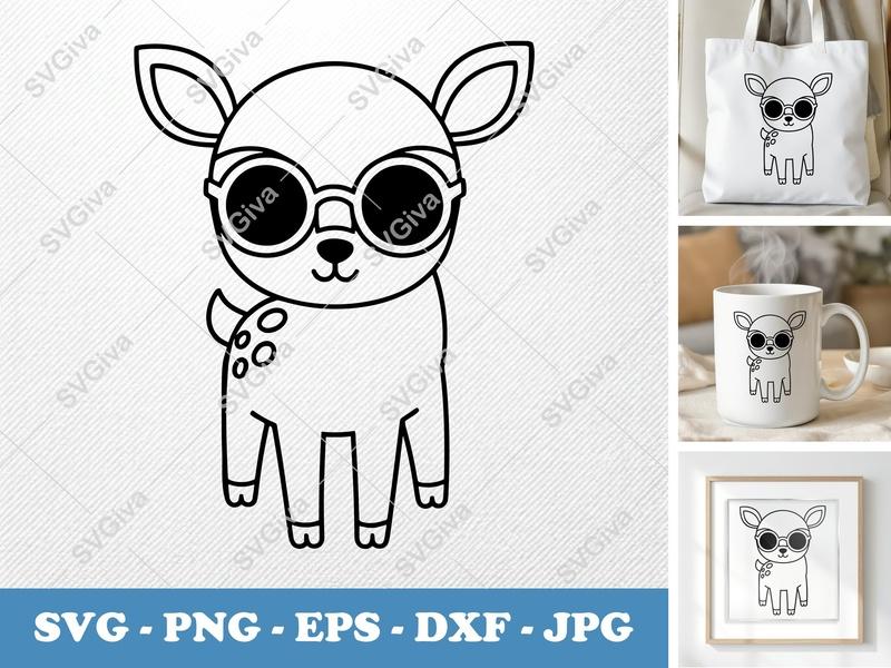 Fawn Wearing Sunglasses SVG, Friendly Bean-Shaped Cut File | PNG DXF EPS | Cricut Silhouette Design