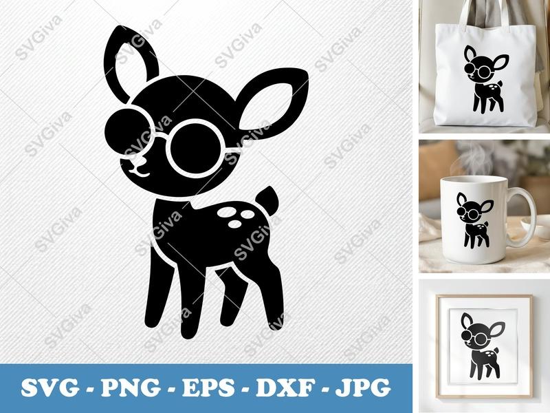 Fawn Wearing Sunglasses SVG, Puffy Pillow-Soft Shapes | PNG DXF EPS | Cricut Silhouette Cut File