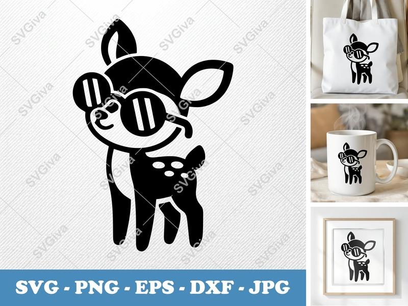 Fawn wearing sunglasses SVG | Puffy Shapes, Pillow-Soft Fawn | PNG, DXF, EPS | Cricut, Silhouette Cut File