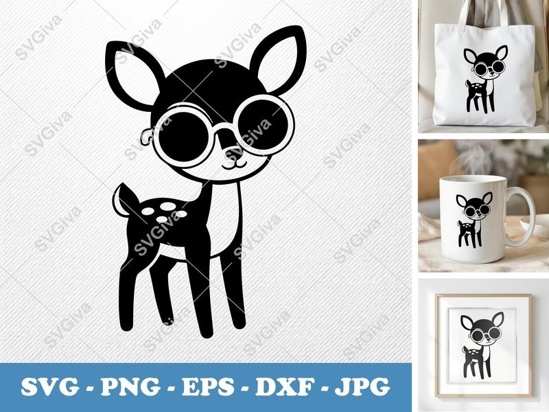 Fawn with Glasses SVG, PNG, DXF, EPS | Adorable Baby Deer Clipart for Cricut & Silhouette Cutting